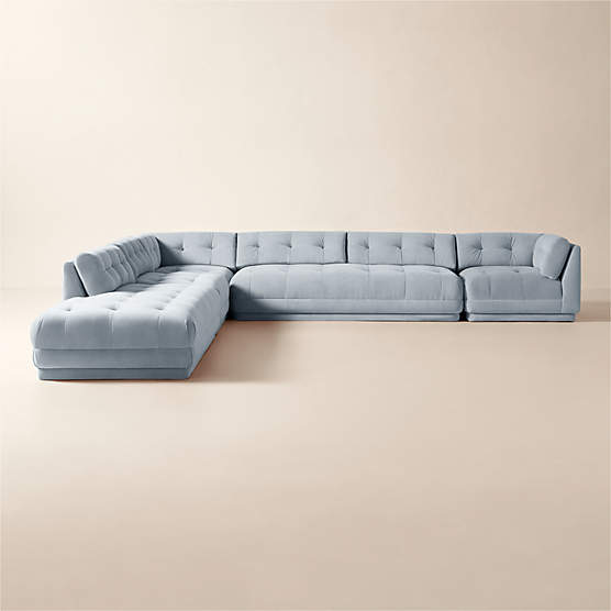 Belmond 5-Piece L-Shaped Light Blue Velvet Sectional With Left-Arm Bumper