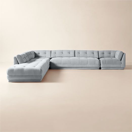 Belmond 5-Piece L-Shaped Light Blue Velvet Sectional With Left-Arm Bumper