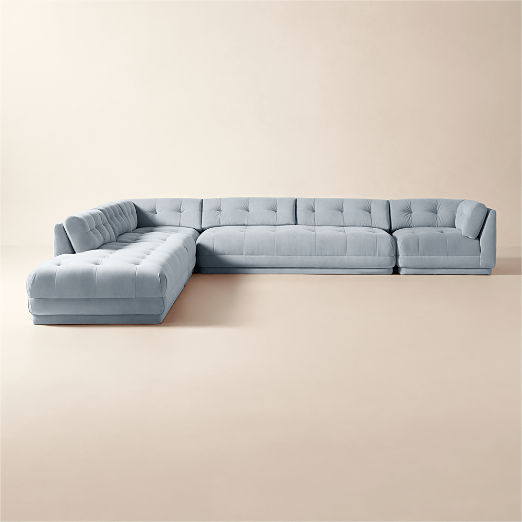 Belmond 5-Piece L-Shaped Light Blue Velvet Sectional With Left-Arm Bumper