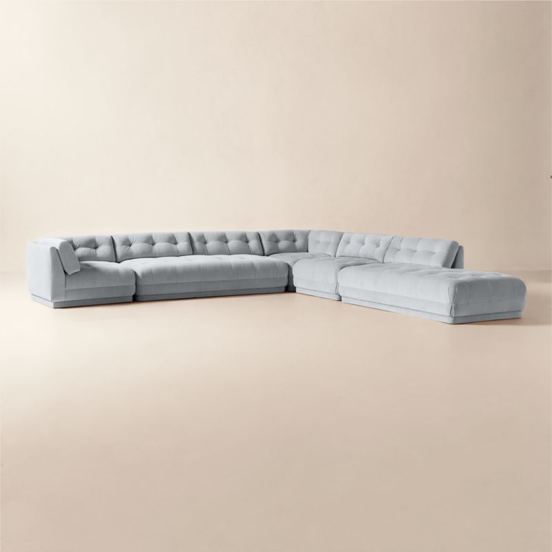 Belmond 5-Piece L-Shaped Light Blue Velvet Sectional With Right-Arm Bumper - image 1 of 7