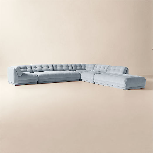 Belmond 5-Piece L-Shaped Light Blue Velvet Sectional With Right-Arm Bumper