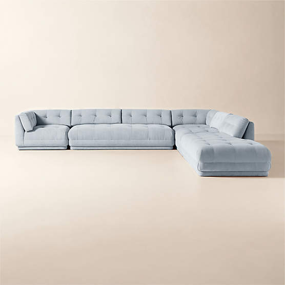 Belmond 5-Piece L-Shaped Light Blue Velvet Sectional With Right-Arm Bumper