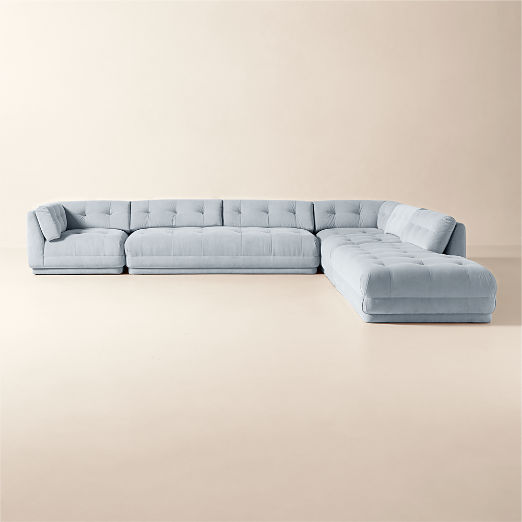 Belmond 5-Piece L-Shaped Light Blue Velvet Sectional With Right-Arm Bumper