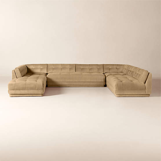 Belmond 5-Piece U-Shaped Light Brown Velvet Sectional Sofa with Left Arm Bumper