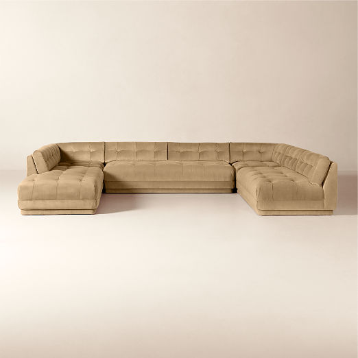 Belmond 5-Piece U-Shaped Light Brown Velvet Sectional Sofa with Left Arm Bumper