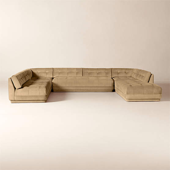 Belmond 5-Piece U-Shaped Light Brown Velvet Sectional Sofa with Right Arm Bumper
