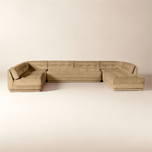 Belmond 5-Piece U-Shaped Light Brown Velvet Sectional Sofa with Right Arm Bumper