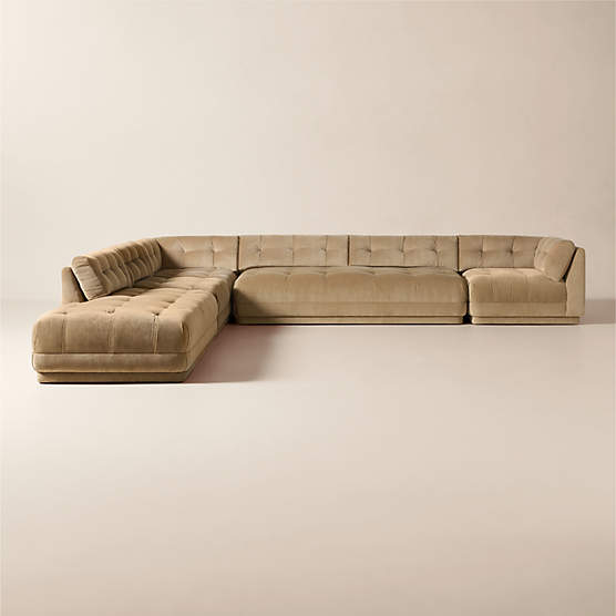 Belmond 5-Piece L-Shaped Light Brown Velvet Sectional Sofa with Left Arm Bumper