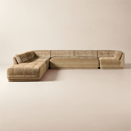 Belmond 5-Piece L-Shaped Light Brown Velvet Sectional Sofa with Left Arm Bumper