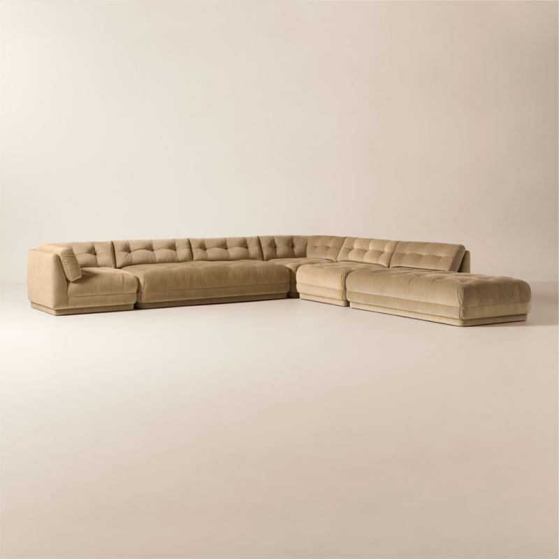 Belmond 5-Piece L-Shaped Light Brown Velvet Sectional Sofa with Right Arm Bumper - image 4 of 12