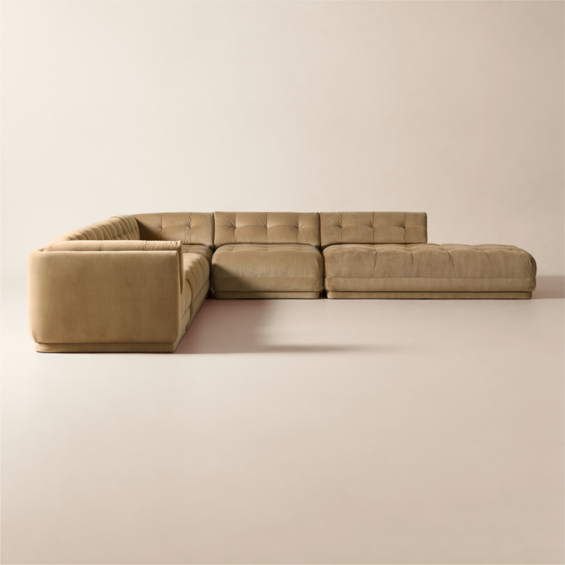 Belmond 5-Piece L-Shaped Light Brown Velvet Sectional Sofa with Right Arm Bumper - image 5 of 12