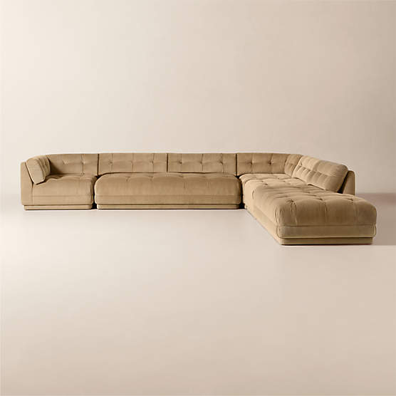 Belmond 5-Piece L-Shaped Light Brown Velvet Sectional Sofa with Right Arm Bumper