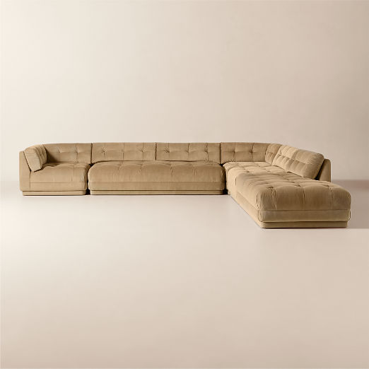 Belmond 5-Piece L-Shaped Light Brown Velvet Sectional Sofa with Right Arm Bumper