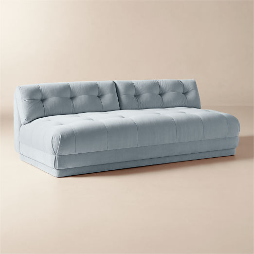 Belmond Light Blue Tufted Velvet Armless Sofa