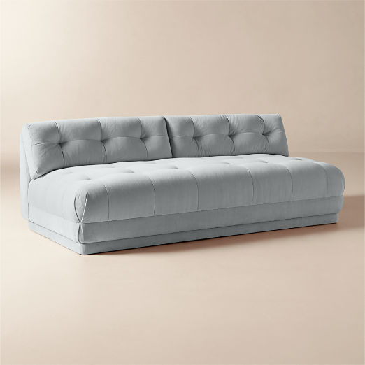 Belmond Light Blue Tufted Velvet Armless Sofa