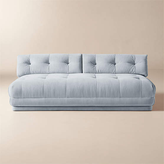Belmond Light Blue Tufted Velvet Armless Sofa