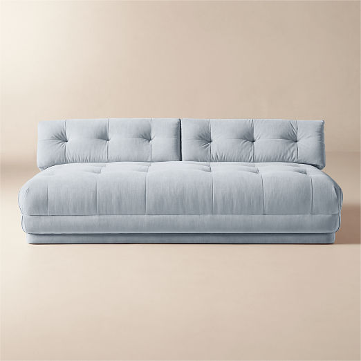 Belmond Light Blue Tufted Velvet Armless Sofa