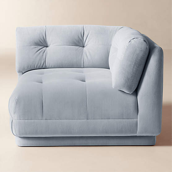 Belmond Light Blue Tufted Velvet Corner Chair