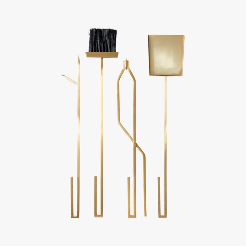 4-Piece Bend Gold Standing Fireplace Tool Set - image 3 of 6