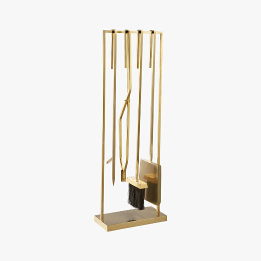 4-Piece Bend Gold Standing Fireplace Tool Set