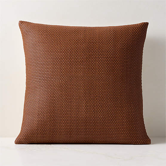 Benny Handwoven Brown Leather Throw Pillow With Down-Alternative Insert 20"x20"