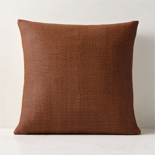 Benny Handwoven Brown Leather Throw Pillow 20"x20"