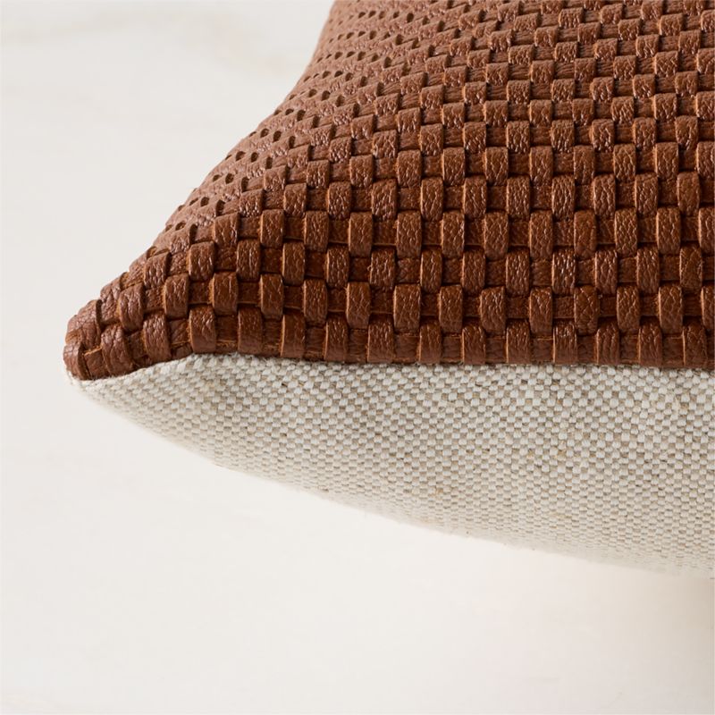 Benny Handwoven Brown Leather Throw Pillow With Down-Alternative Insert 20"x20" - image 3 of 5