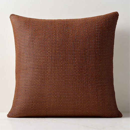Benny Handwoven Brown Leather Throw Pillow 23"x23"