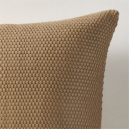Benny Handwoven Natural Leather Throw Pillow With Down-Alternative Insert 23"x23"
