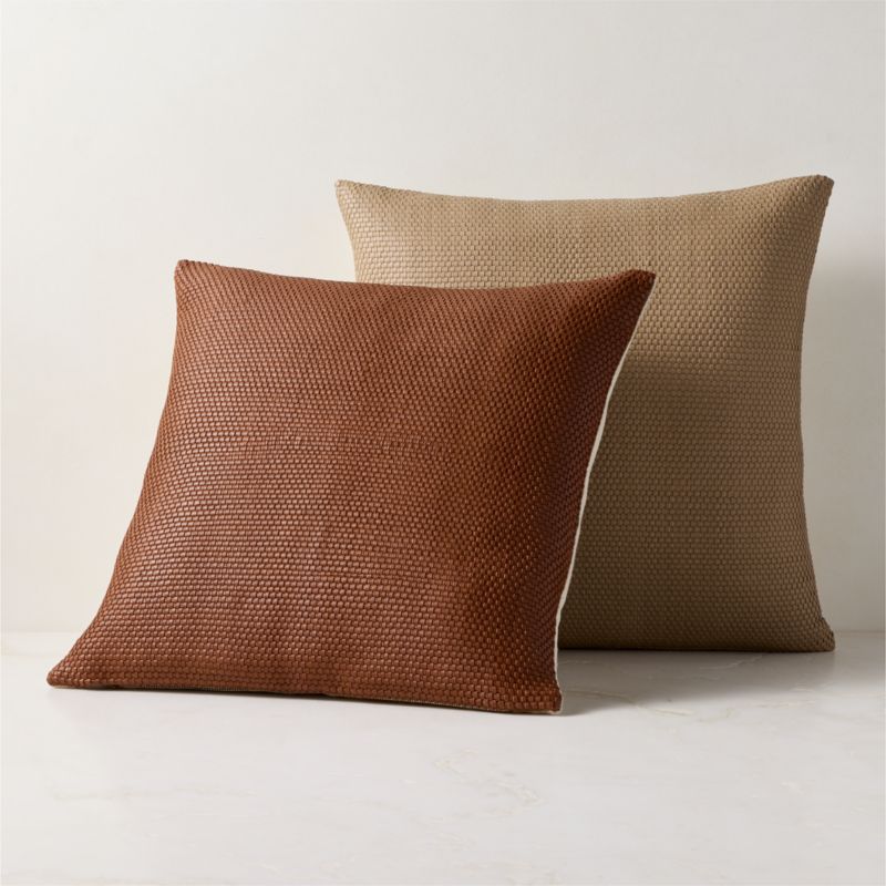 Benny Handwoven Natural Leather Throw Pillow With Down-Alternative Insert 20"x20" - image 4 of 5