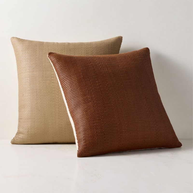 Benny Handwoven Natural Leather Throw Pillow With Down-Alternative Insert 23"x23" - image 4 of 5
