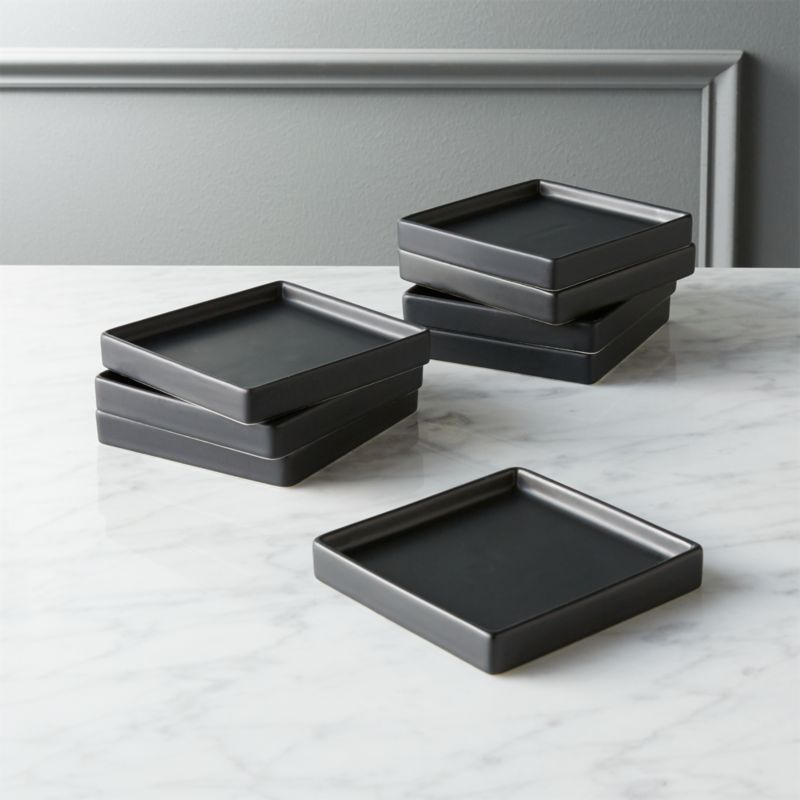 View Bento Square Black Appetizer Plates Set of 8 details