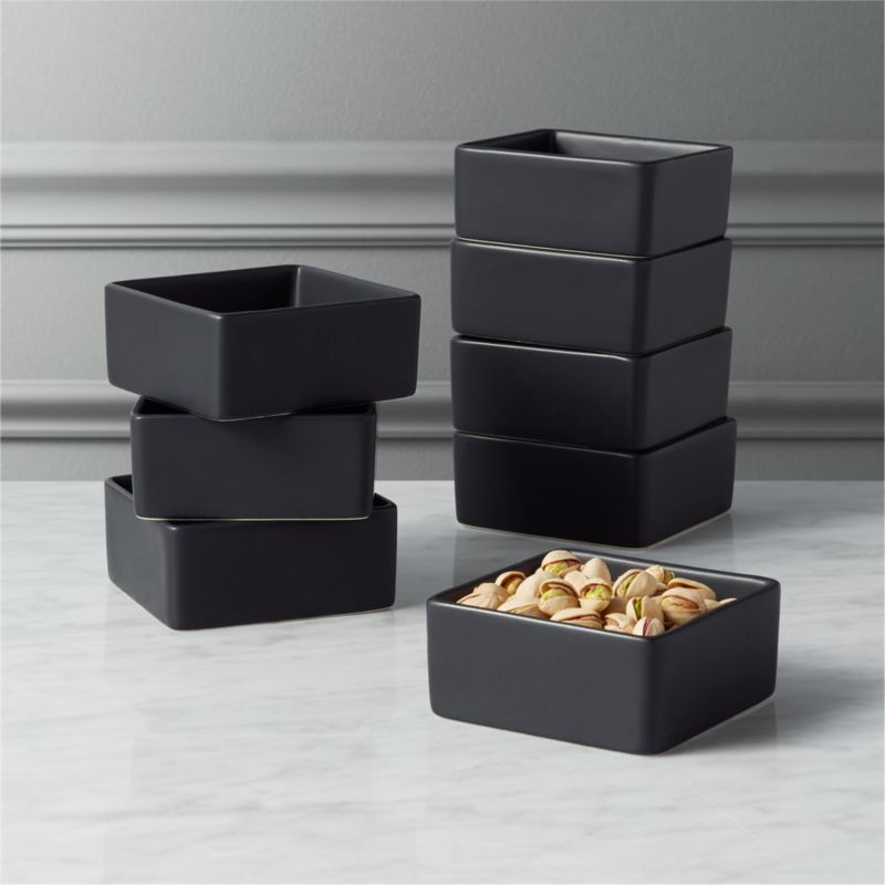 View Bento Matte Black Square Mini Bowls Set of 8 details