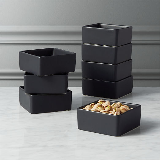 Bento Matte Black Square Mini Bowls Set of 8