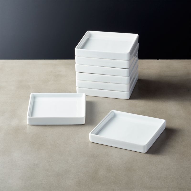 View Bento Square White Appetizer Plates Set of 8 details
