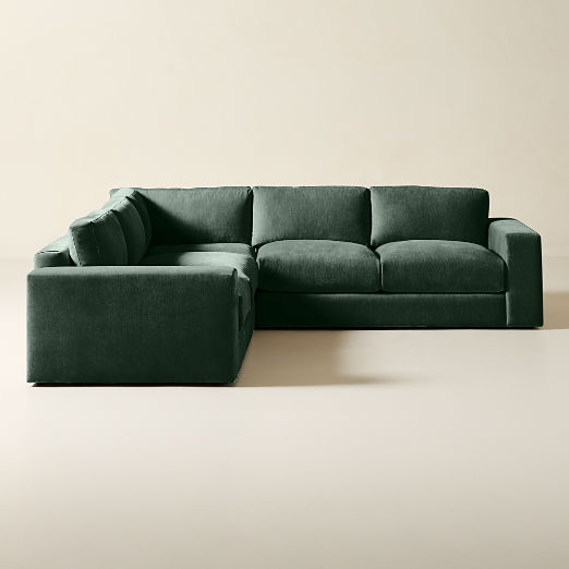 Berkeley 3-Piece L-Shaped Jade Performance Velvet Sectional