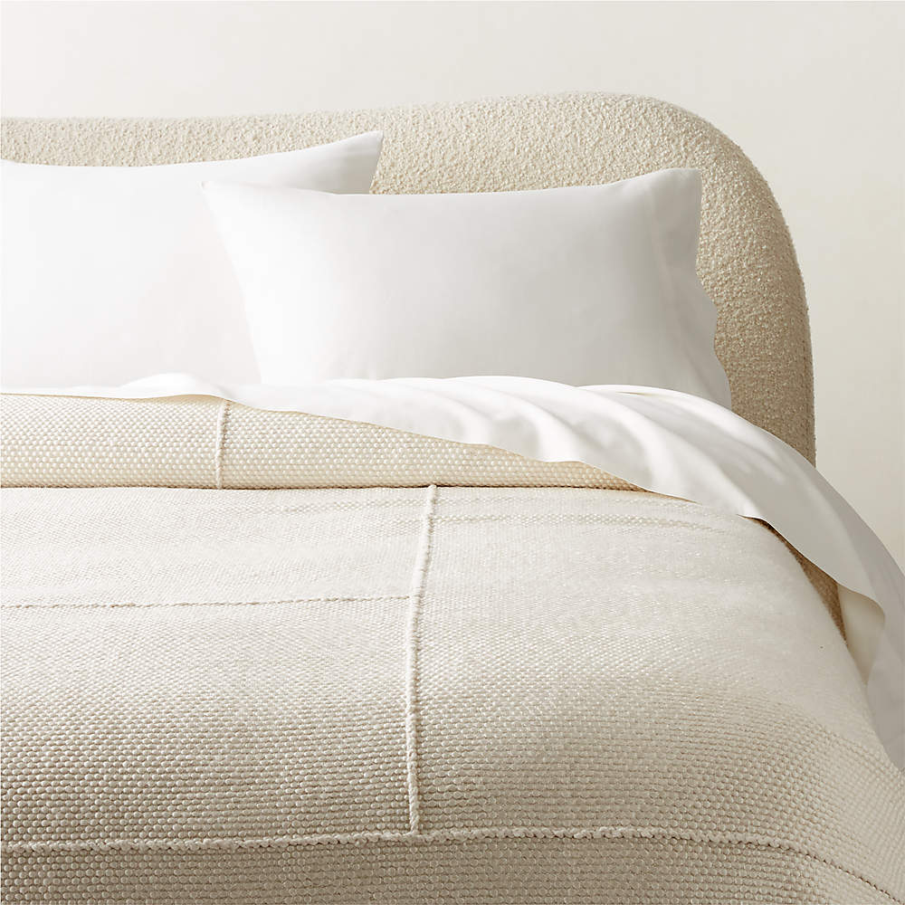 Stitched Organic Cotton Sateen Ivory Full/Queen Quilt