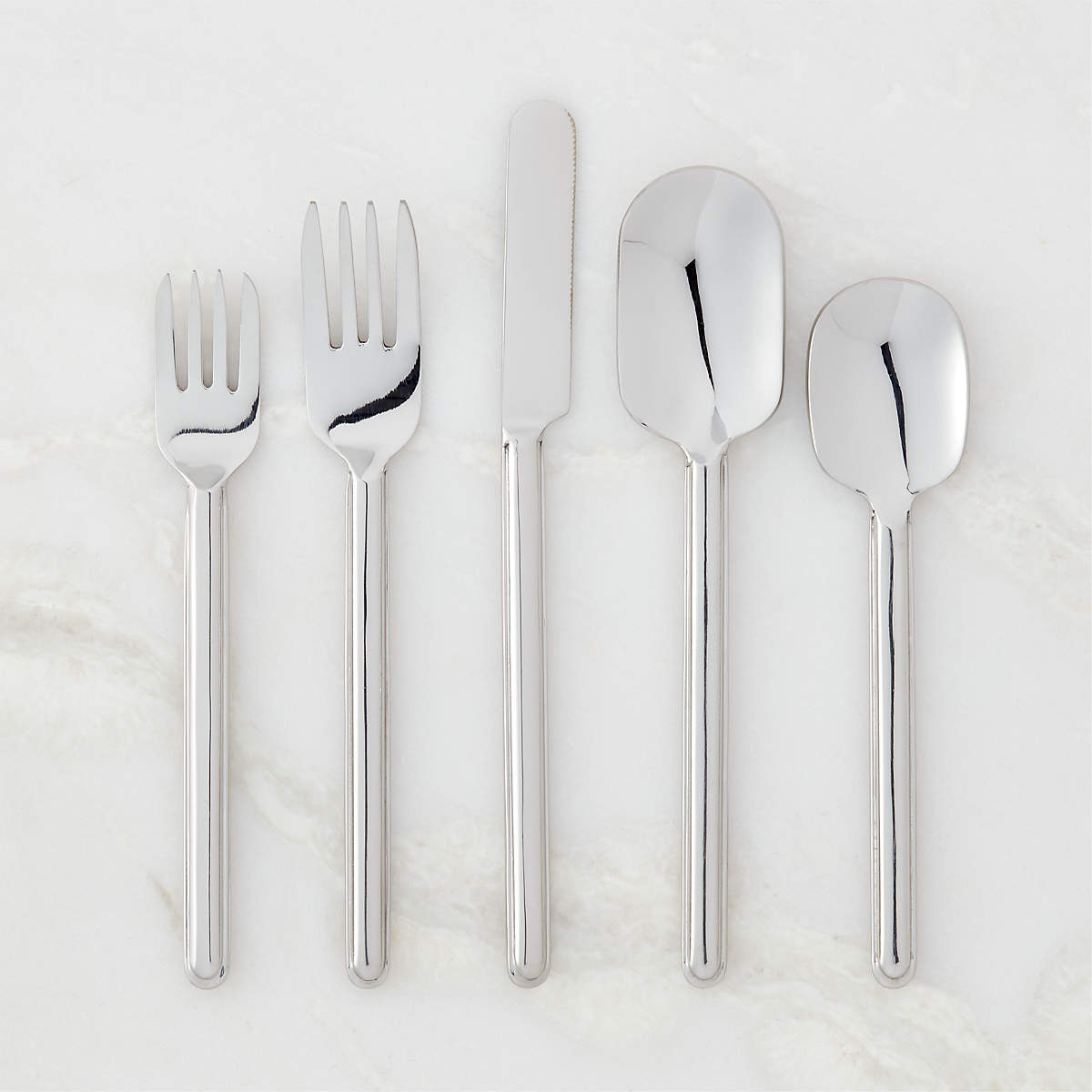 Berto Polished Stainless Steel 5-Piece Flatware Set + Reviews | CB2