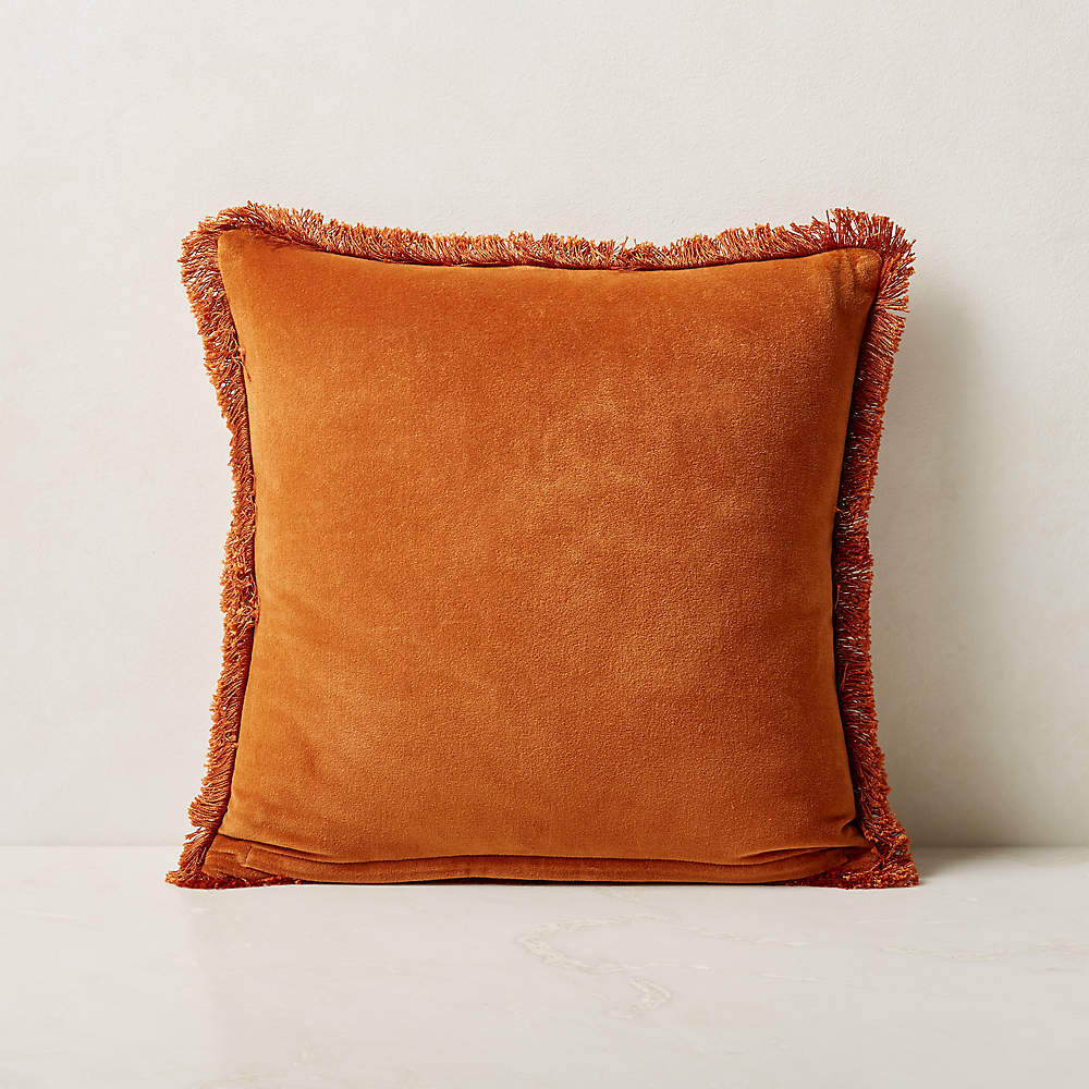 Channel Rust Orange Faux Fur Throw Pillow 18