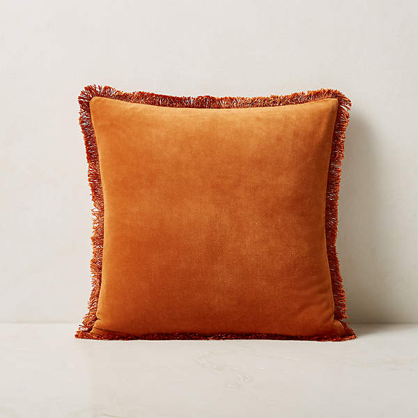 Channel Rust Orange Faux Fur Throw Pillow with Down-Alternative