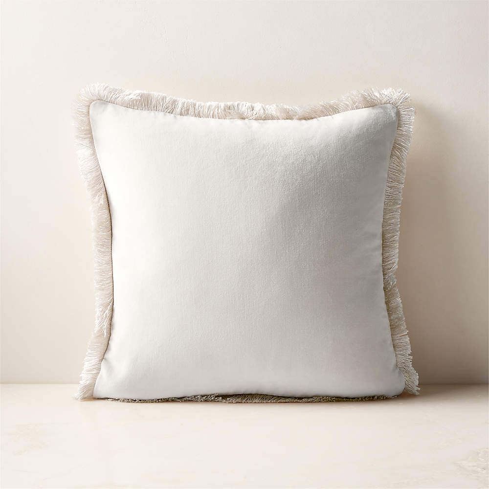 Truette White Turkish Silk Throw Pillow with Feather-Down Insert