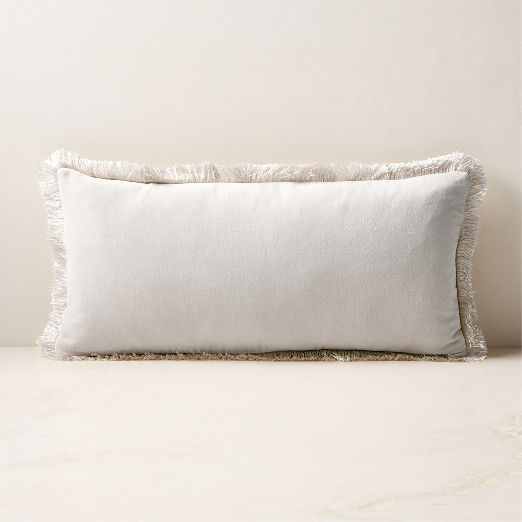 Bettie Warm White Velvet Lumbar Pillow with Down-Alternative Insert 23''x11''