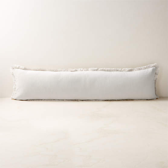 Bettie Warm White Velvet Lumbar Pillow with Down-Alternative Insert 48''x12''