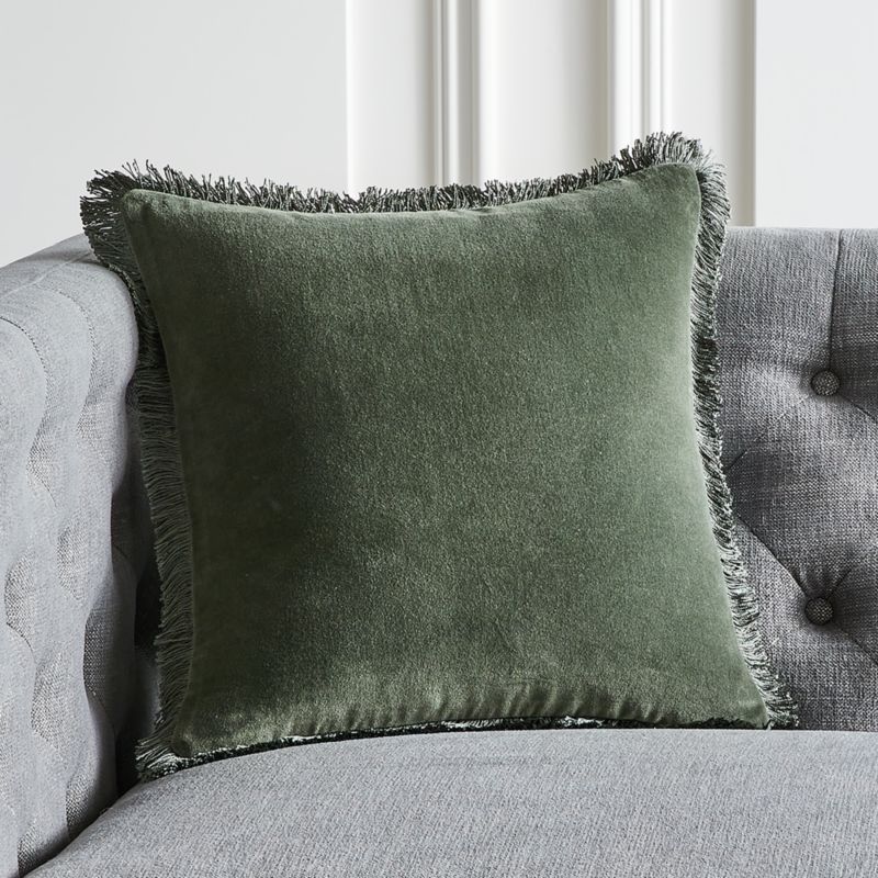 View Bettie Forest Green Velvet Throw Pillow with Down-Alternative Insert 16" details