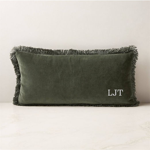 Bettie Forest Green Velvet Lumbar Pillow with Feather-Down Insert 23''x11''