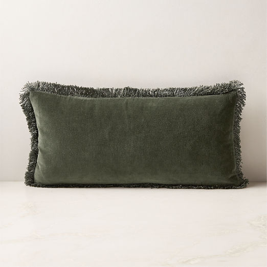 Bettie Forest Green Velvet Lumbar Pillow with Down-Alternative Insert 23''x11''