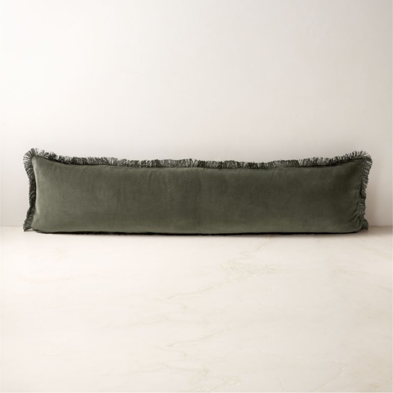 View Bettie Forest Green Velvet Lumbar Pillow with Down-Alternative Insert 48''x12'' details