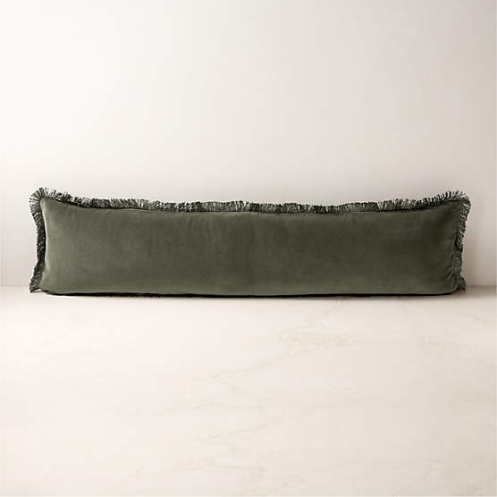 Bettie Forest Green Velvet Lumbar Pillow with Feather-Down Insert 48''x12''