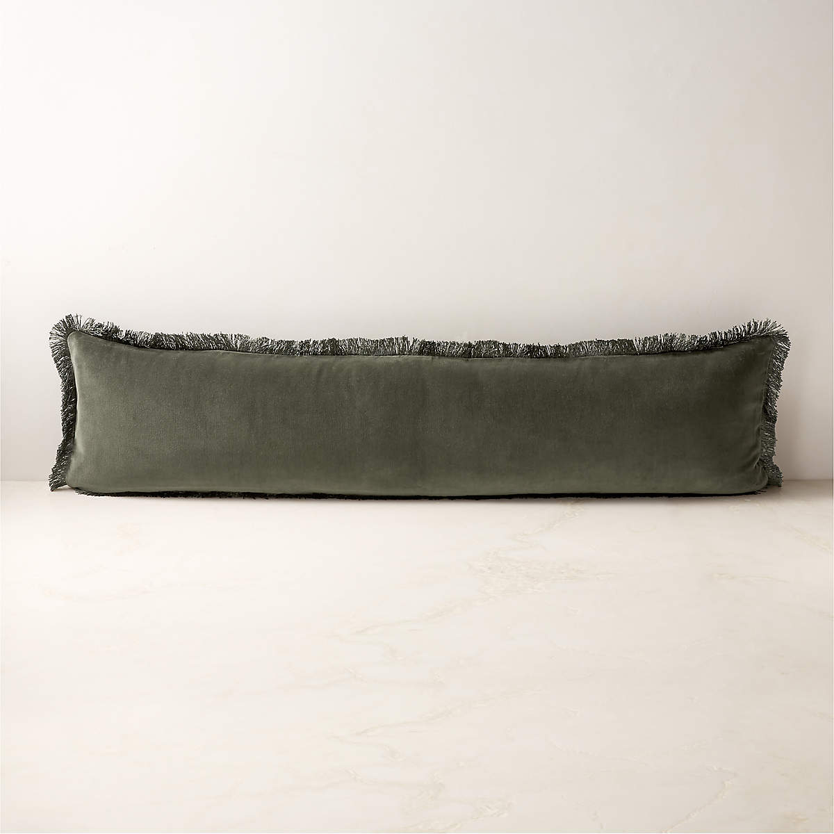Bettie Forest Green Velvet Throw Pillow with Down-Alternative Insert 48''x12''