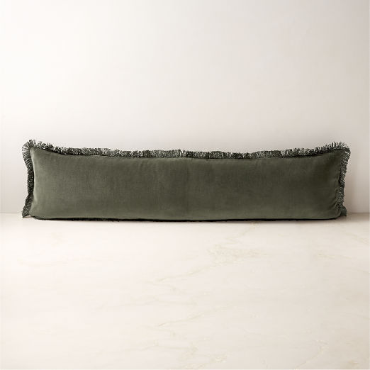 Bettie Forest Green Velvet Lumbar Pillow with Down-Alternative Insert 48''x12''